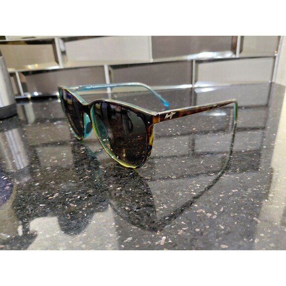 Maui Jim Tortoise Shell Frame Sunglasses with Teal Temples and Dark Lenses main image 7
